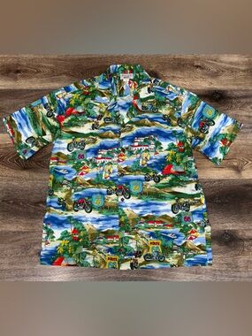 Route 66 Beach Cotton Hawaiian Shirt All Over Print Lightweight Button Down XL